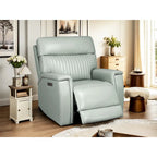 Poltrona reclinabile elettrica, monoposto, crema/verde/blu, pelle