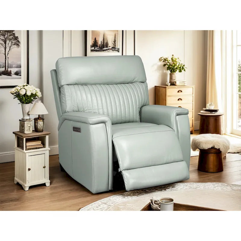 Poltrona reclinabile elettrica, monoposto, crema/verde/blu, pelle