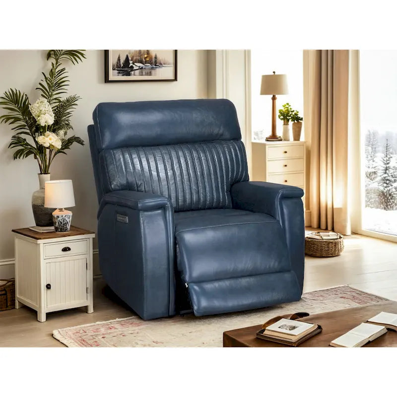Poltrona reclinabile elettrica, monoposto, crema/verde/blu, pelle