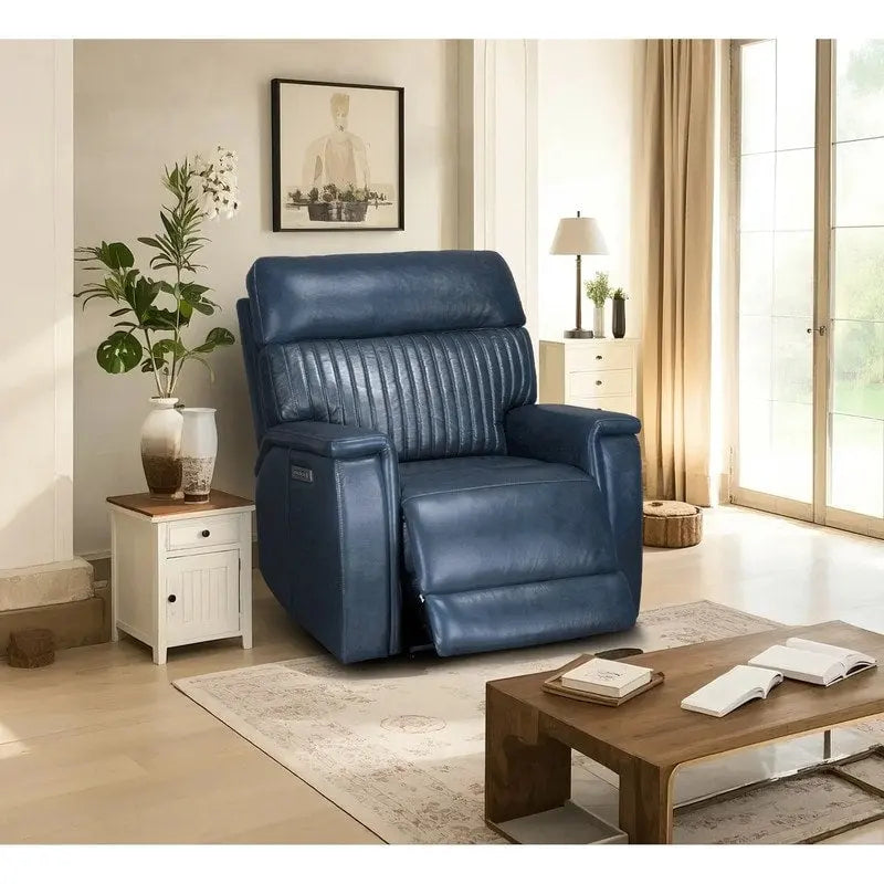 Poltrona reclinabile elettrica, monoposto, crema/verde/blu, pelle