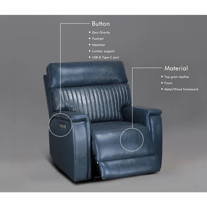 Poltrona reclinabile elettrica, monoposto, crema/verde/blu, pelle