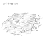 Letto a piattaforma Queen bianco con cassetti contenitore, ripiani aperti e vassoi estraibili