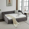 Daybed singolo in cotone imbottito a righe grigie/beige con cassetti contenitore, 1 posto a sedere e per dormire