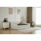 Daybed singolo in cotone imbottito a righe grigie/beige con cassetti contenitore, 1 posto a sedere e per dormire