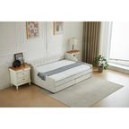 Daybed singolo in cotone imbottito a righe grigie/beige con cassetti contenitore, 1 posto a sedere e per dormire