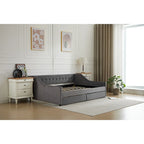Daybed singolo in cotone imbottito a righe grigie/beige con cassetti contenitore, 1 posto a sedere e per dormire