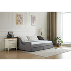 Daybed singolo in cotone imbottito a righe grigie/beige con cassetti contenitore, 1 posto a sedere e per dormire