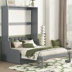 Letto a Scomparsa Matrimoniale Queen con Cuscino per Sedia – Espresso / Grigio / Bianco, 2 posti letto
