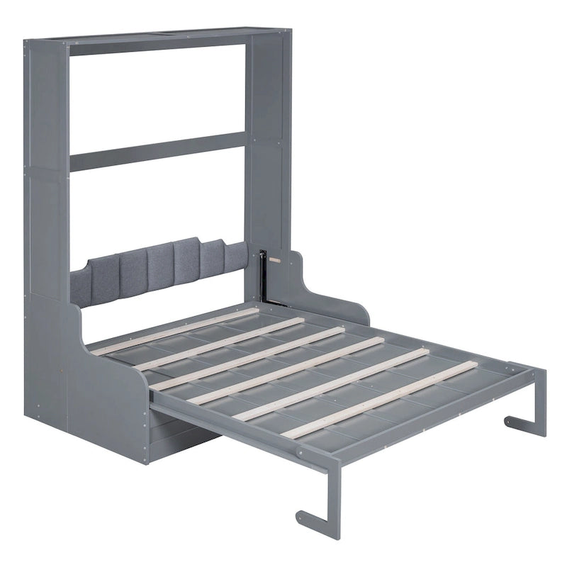 Letto a Scomparsa Matrimoniale Queen con Cuscino per Sedia – Espresso / Grigio / Bianco, 2 posti letto