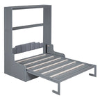 Letto a Scomparsa Matrimoniale Queen con Cuscino per Sedia – Espresso / Grigio / Bianco, 2 posti letto