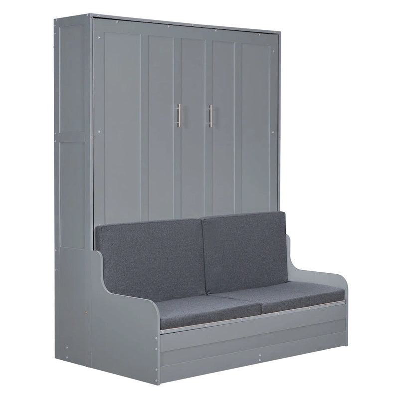 Letto a Scomparsa Matrimoniale Queen con Cuscino per Sedia – Espresso / Grigio / Bianco, 2 posti letto