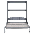 Letto a Scomparsa Matrimoniale Queen con Cuscino per Sedia – Espresso / Grigio / Bianco, 2 posti letto