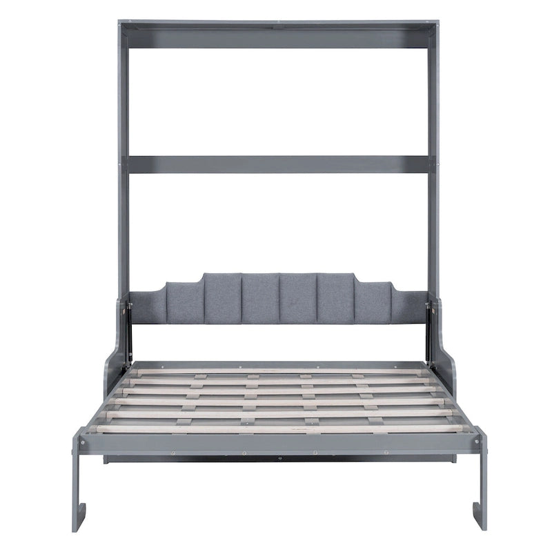 Letto a Scomparsa Matrimoniale Queen con Cuscino per Sedia – Espresso / Grigio / Bianco, 2 posti letto