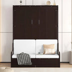 Letto a Scomparsa Matrimoniale Queen con Cuscino per Sedia – Espresso / Grigio / Bianco, 2 posti letto