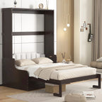 Letto a Scomparsa Matrimoniale Queen con Cuscino per Sedia – Espresso / Grigio / Bianco, 2 posti letto