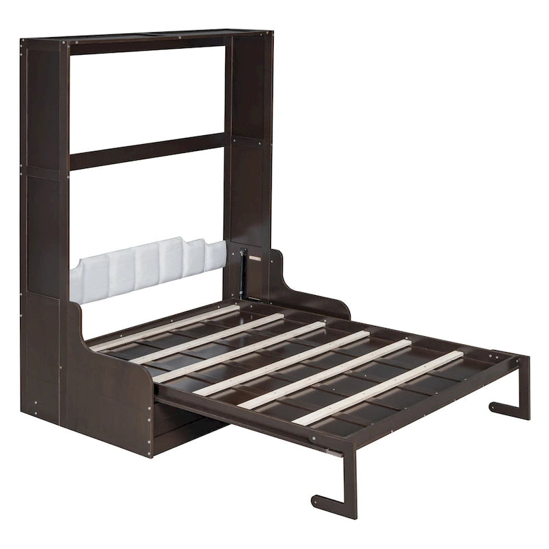 Letto a Scomparsa Matrimoniale Queen con Cuscino per Sedia – Espresso / Grigio / Bianco, 2 posti letto