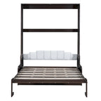 Letto a Scomparsa Matrimoniale Queen con Cuscino per Sedia – Espresso / Grigio / Bianco, 2 posti letto