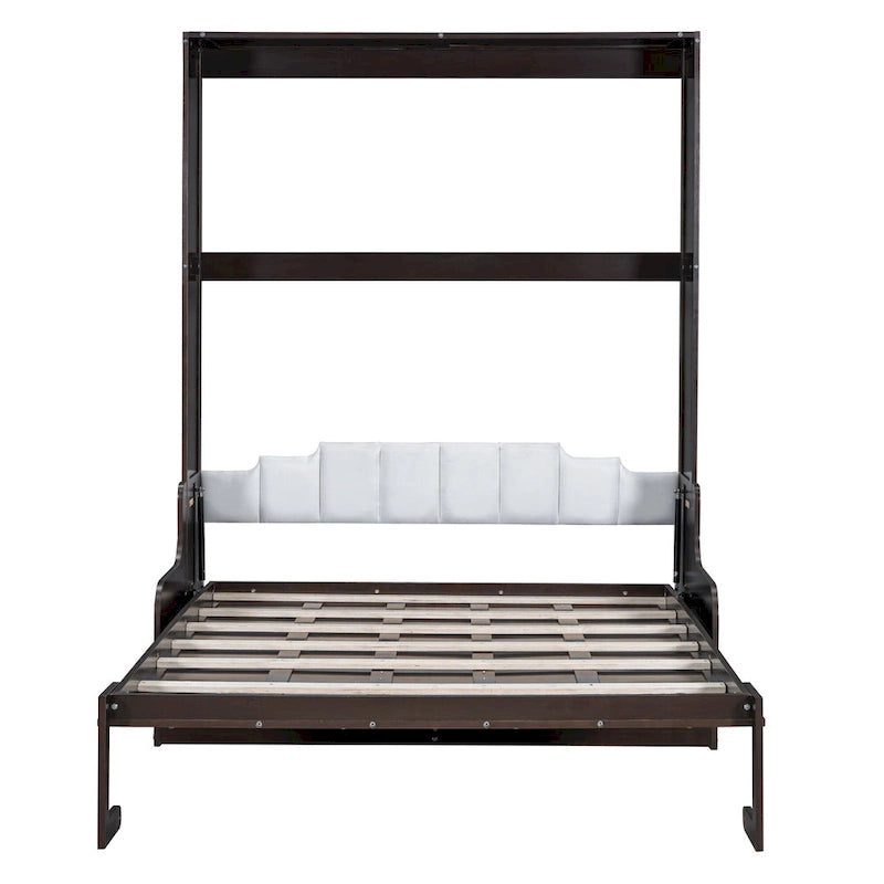 Letto a Scomparsa Matrimoniale Queen con Cuscino per Sedia – Espresso / Grigio / Bianco, 2 posti letto