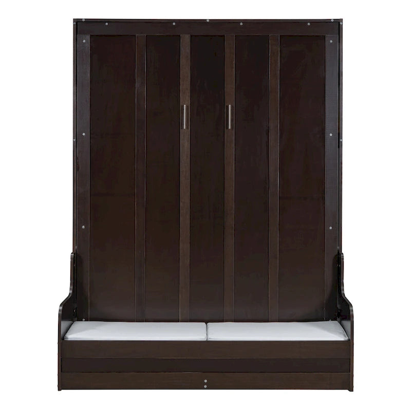 Letto a Scomparsa Matrimoniale Queen con Cuscino per Sedia – Espresso / Grigio / Bianco, 2 posti letto