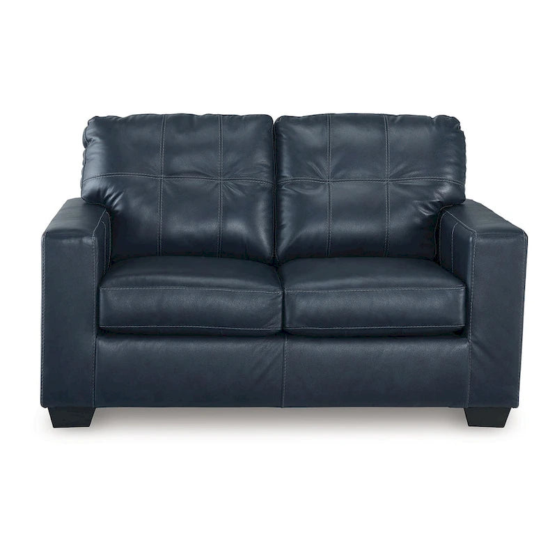 Divanetto due posti in pelle trapuntata Ocean Blue / Black, 157 cm