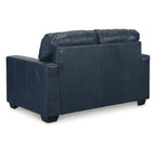 Divanetto due posti in pelle trapuntata Ocean Blue / Black, 157 cm