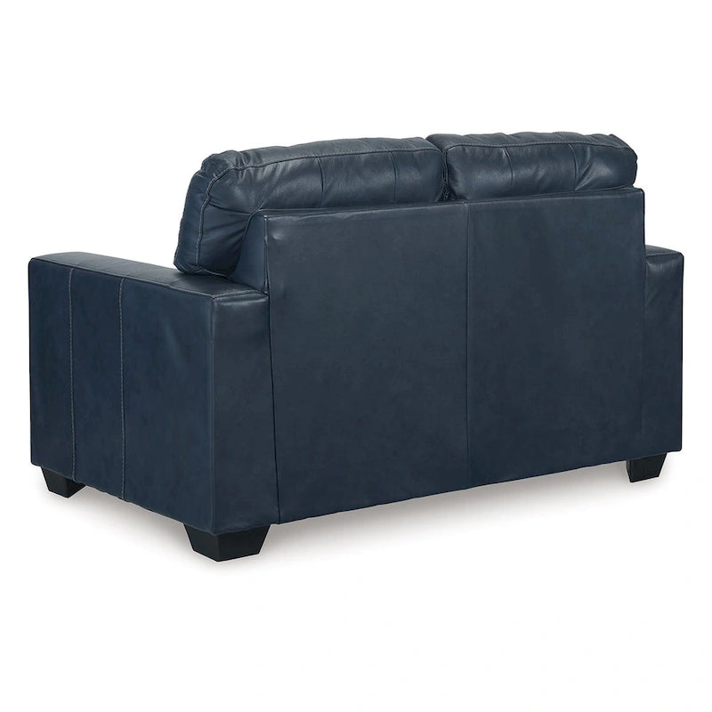Divanetto due posti in pelle trapuntata Ocean Blue / Black, 157 cm