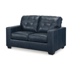 Divanetto due posti in pelle trapuntata Ocean Blue / Black, 157 cm