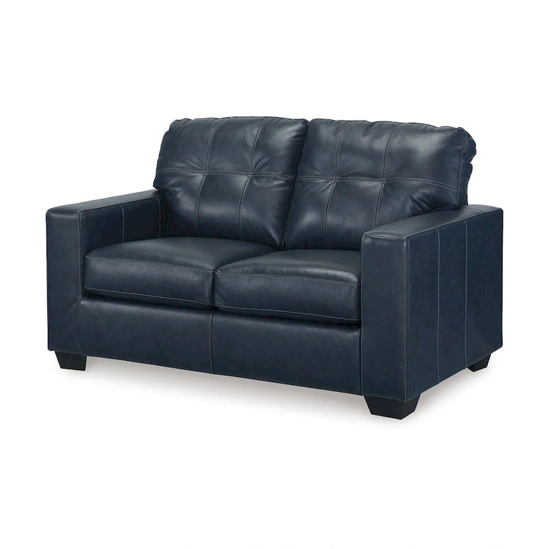 Divanetto due posti in pelle trapuntata Ocean Blue / Black, 157 cm