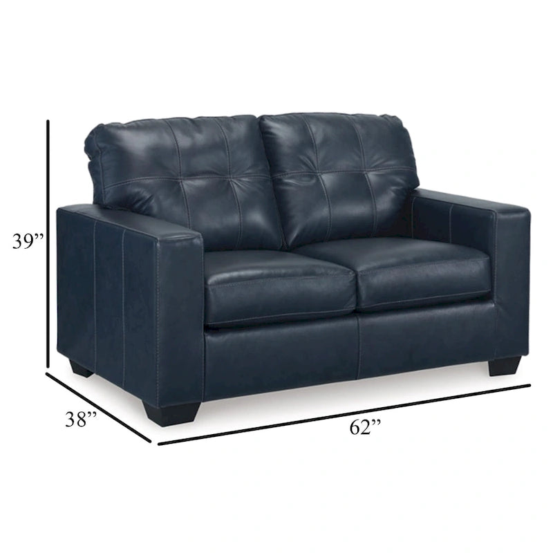 Divanetto due posti in pelle trapuntata Ocean Blue / Black, 157 cm