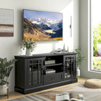 Mobile TV da fattoria nero con ante in vetro, per TV fino a 70", montaggio con 1 persona