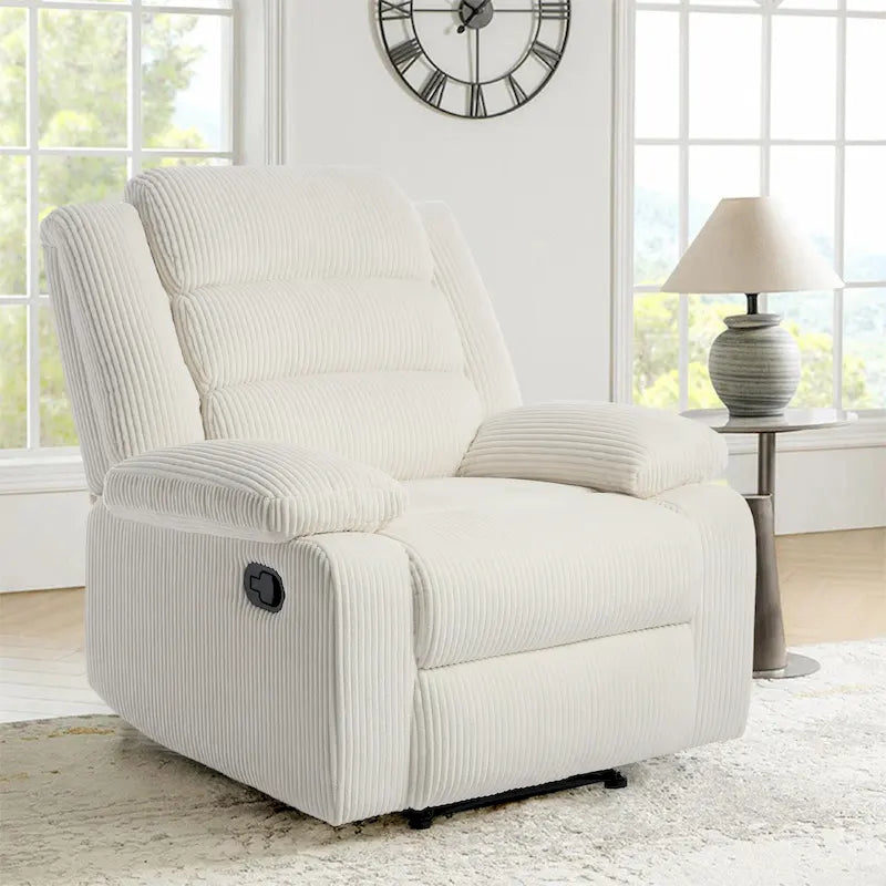 Beige / Grigio Scuro / Avena / Grigio Verde / Grigio, Velluto a coste e Cotone, Poltrona reclinabile manuale a spinta singola