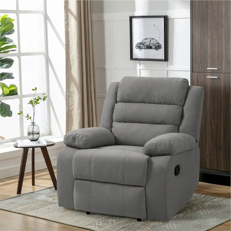 Beige / Grigio Scuro / Avena / Grigio Verde / Grigio, Velluto a coste e Cotone, Poltrona reclinabile manuale a spinta singola