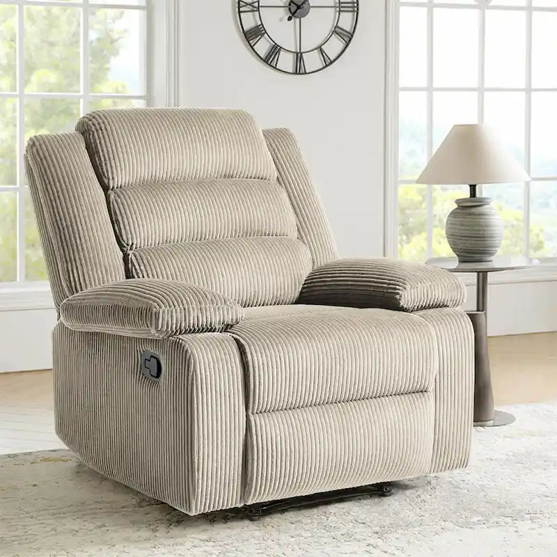 Beige / Grigio Scuro / Avena / Grigio Verde / Grigio, Velluto a coste e Cotone, Poltrona reclinabile manuale a spinta singola