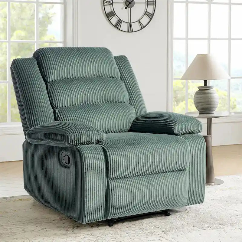Beige / Grigio Scuro / Avena / Grigio Verde / Grigio, Velluto a coste e Cotone, Poltrona reclinabile manuale a spinta singola