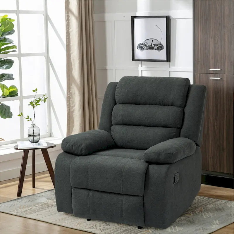 Beige / Grigio Scuro / Avena / Grigio Verde / Grigio, Velluto a coste e Cotone, Poltrona reclinabile manuale a spinta singola