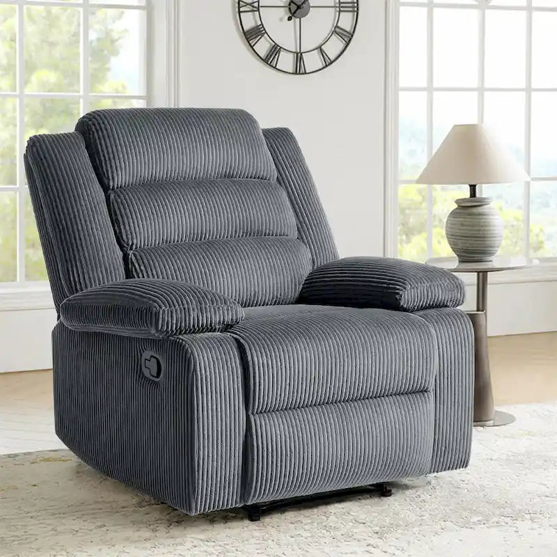 Beige / Grigio Scuro / Avena / Grigio Verde / Grigio, Velluto a coste e Cotone, Poltrona reclinabile manuale a spinta singola