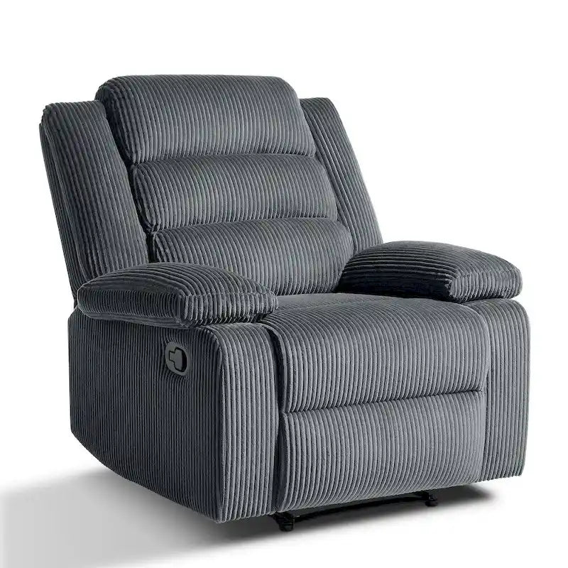 Beige / Grigio Scuro / Avena / Grigio Verde / Grigio, Velluto a coste e Cotone, Poltrona reclinabile manuale a spinta singola