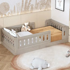 Letto a piattaforma singolo per bambini naturale/bianco con ringhiera semi-chiusa, 1 bambino