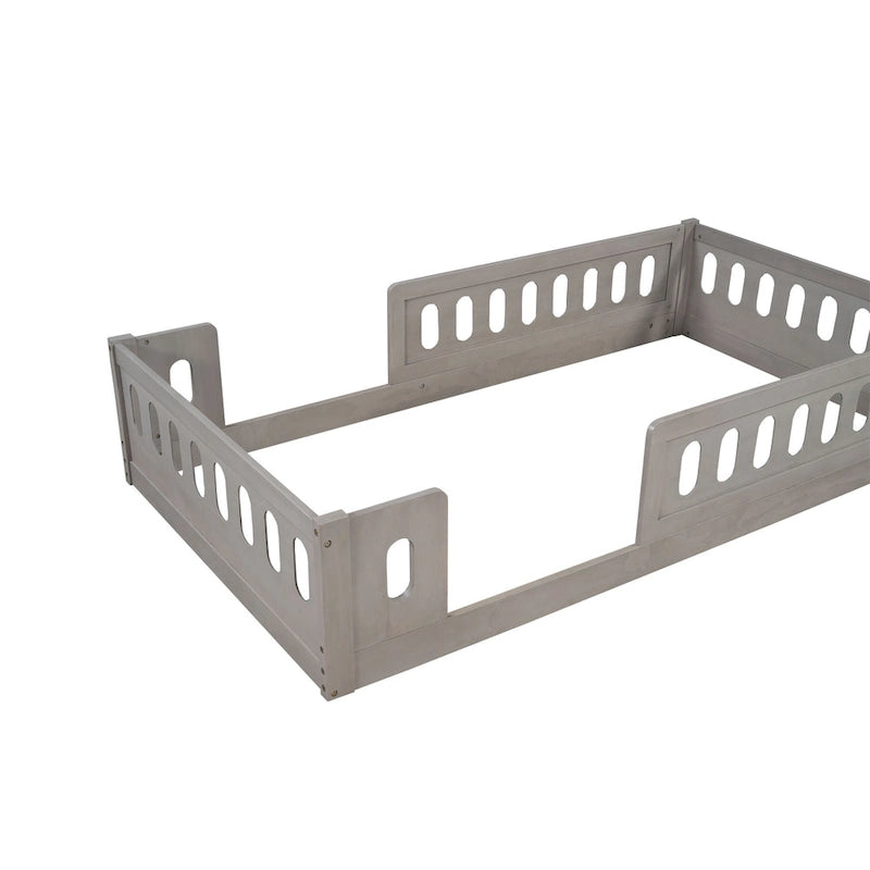 Letto a piattaforma singolo per bambini naturale/bianco con ringhiera semi-chiusa, 1 bambino