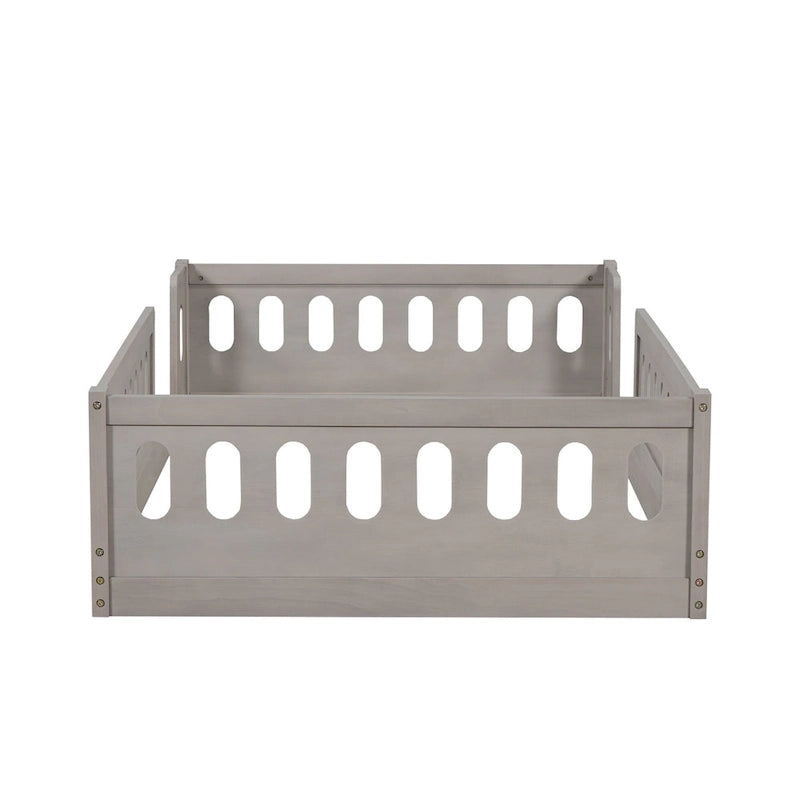 Letto a piattaforma singolo per bambini naturale/bianco con ringhiera semi-chiusa, 1 bambino