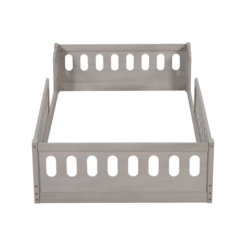 Letto a piattaforma singolo per bambini naturale/bianco con ringhiera semi-chiusa, 1 bambino