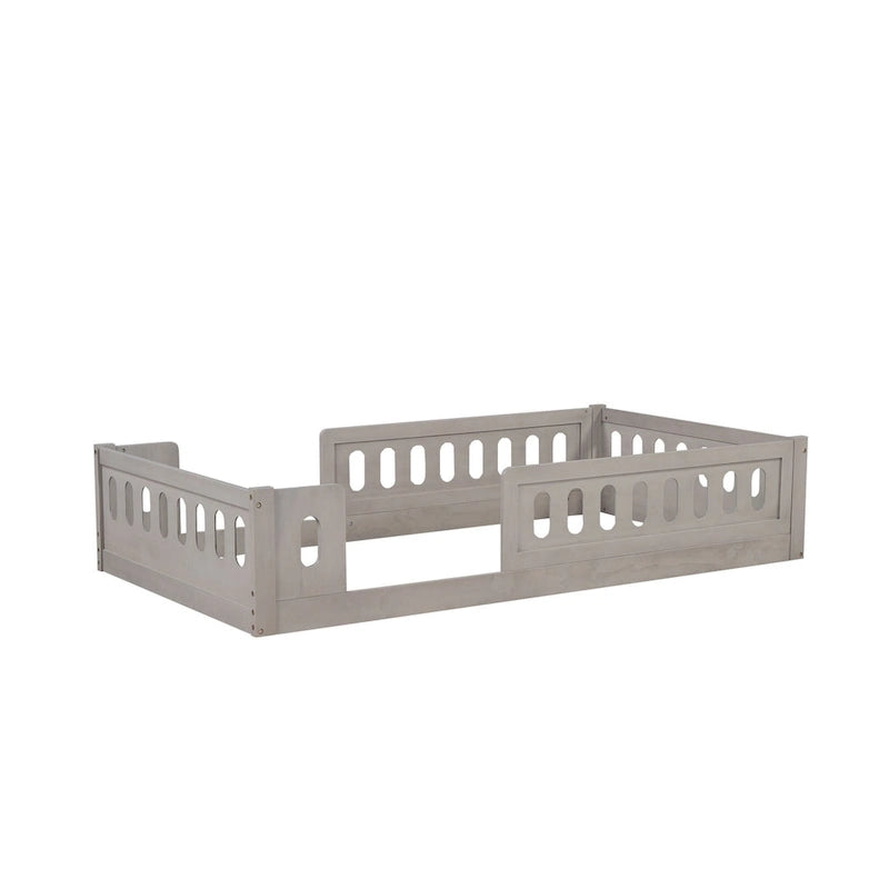 Letto a piattaforma singolo per bambini naturale/bianco con ringhiera semi-chiusa, 1 bambino