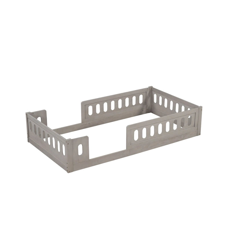 Letto a piattaforma singolo per bambini naturale/bianco con ringhiera semi-chiusa, 1 bambino