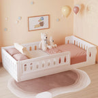 Letto a piattaforma singolo per bambini naturale/bianco con ringhiera semi-chiusa, 1 bambino