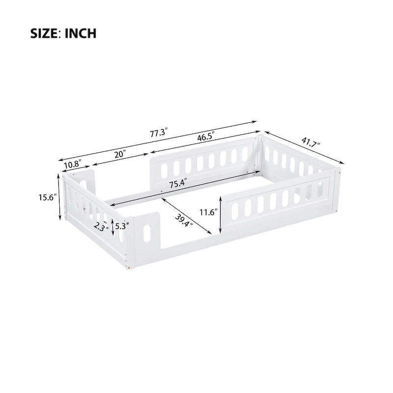 Letto a piattaforma singolo per bambini naturale/bianco con ringhiera semi-chiusa, 1 bambino