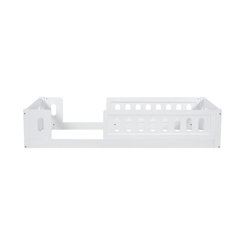 Letto a piattaforma singolo per bambini naturale/bianco con ringhiera semi-chiusa, 1 bambino