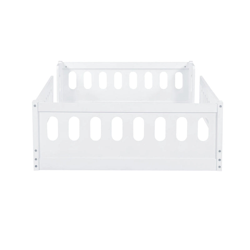Letto a piattaforma singolo per bambini naturale/bianco con ringhiera semi-chiusa, 1 bambino