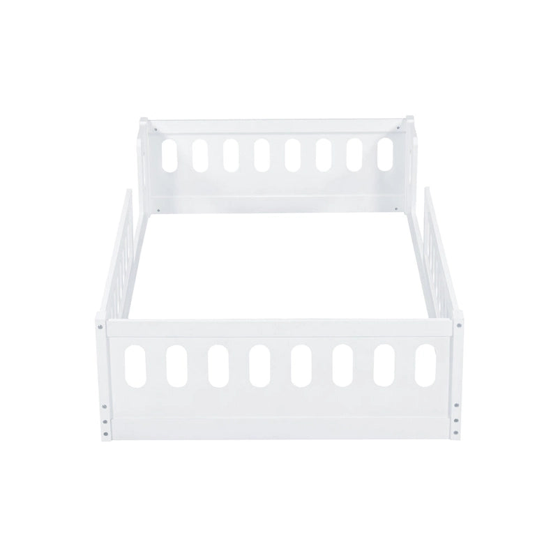 Letto a piattaforma singolo per bambini naturale/bianco con ringhiera semi-chiusa, 1 bambino