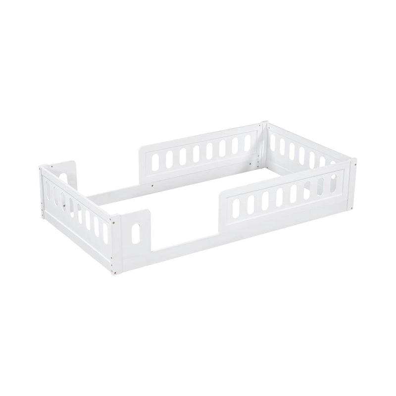Letto a piattaforma singolo per bambini naturale/bianco con ringhiera semi-chiusa, 1 bambino