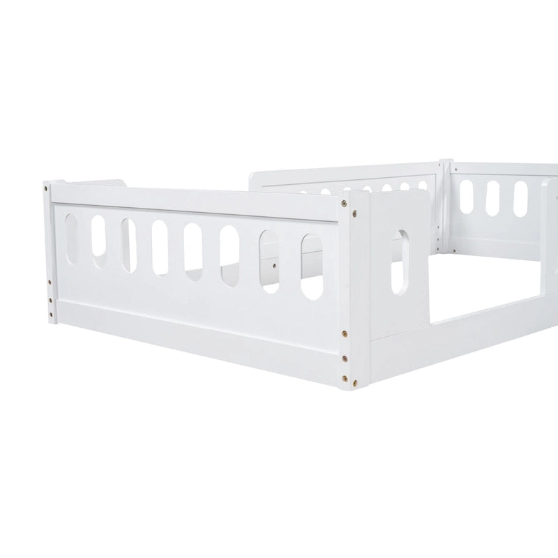 Letto a piattaforma singolo per bambini naturale/bianco con ringhiera semi-chiusa, 1 bambino